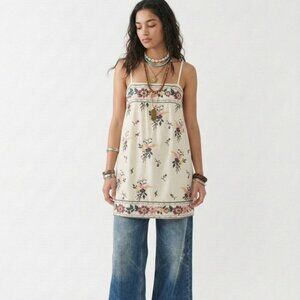 Unbranded Tank Tunic Embroidered Hippie Mini Dress Hippie Boho Ivory XL